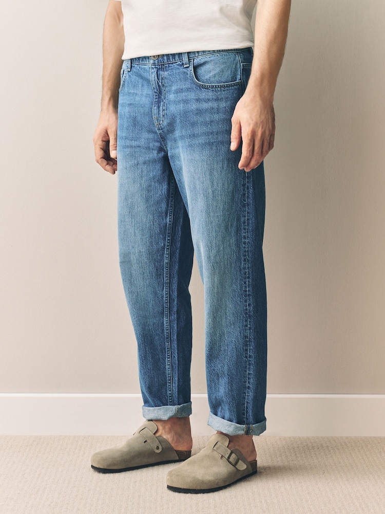Blue Relaxed Fit Signature Lightweight Cotton Linen Jeans - Image 1 of 6 Blue Relaxed Fit Signature Lightweight Cotton Linen Jeans - Image 1 of 6