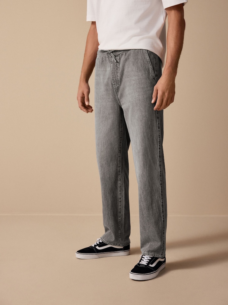 Cinza - Waist Calça Linen Denim jeans com elástico - Imagem 1 de 11