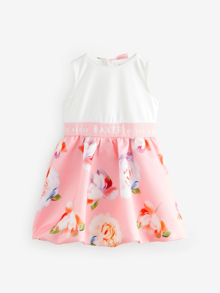 Baker by Ted Baker Peach Pink Bubble Hem Floral Dress - Image 1 of 5