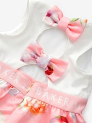 Baker by Ted Baker Peach Pink Bubble Hem Floral Dress - Image 4 of 5