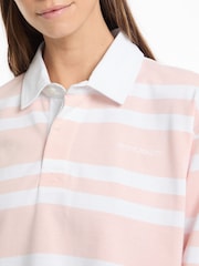 Guess Jeans Pink Stripe Long Sleeve Rugby 100% Cotton Polo Shirt - Image 4 of 5