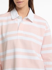 Guess Jeans Pink Stripe Long Sleeve Rugby 100% Cotton Polo Shirt - Image 5 of 5