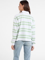 Guess Jeans Green Stripe Long Sleeve Rugby 100% Cotton Polo Shirt - Image 2 of 4