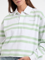 Guess Jeans Green Stripe Long Sleeve Rugby 100% Cotton Polo Shirt - Image 4 of 4