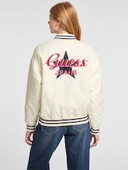 Guess Jeans White Embroidered Varsity Logo Bomber Jacket - Image 2 of 7