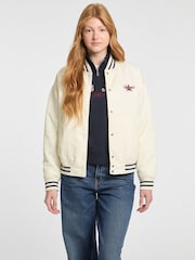 Guess Jeans White Embroidered Varsity Logo Bomber Jacket - Image 3 of 7