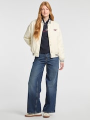 Guess Jeans White Embroidered Varsity Logo Bomber Jacket - Image 4 of 7
