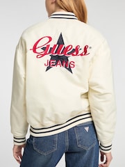 Guess Jeans White Embroidered Varsity Logo Bomber Jacket - Image 6 of 7