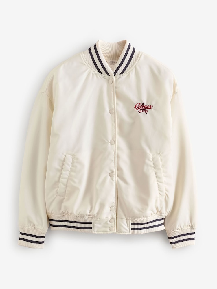 Guess Jeans White Embroidered Varsity Logo Bomber Jacket - Image 7 of 7
