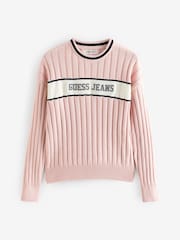 Guess Jeans Pink Preppy Logo Long Sleeve Knit Jumper - Image 1 of 2