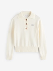 Guess Jeans Cream 100% Cotton Long Sleeve Knitted Button Polo Callar Jumper - Image 1 of 1