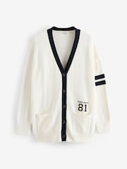 Guess Jeans Cream 100% Cotton Varsity Knitted Cardigan - Image 1 of 2