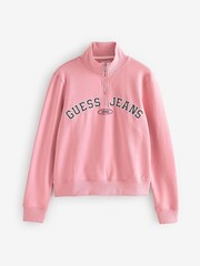 Guess Jeans Pink 100% Cotton Varsity Logo Half Zip Jersey Sweatshirt - Image 1 of 1