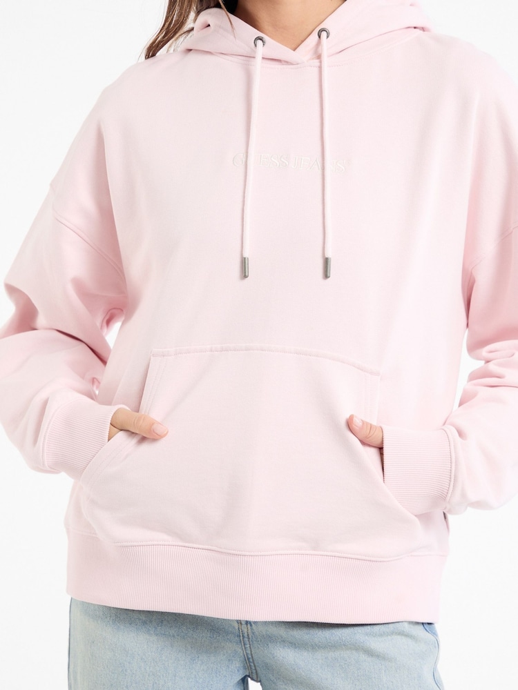 Guess Jeans Pink 100% Cotton Logo Jersey Hoodie - Image 2 of 4