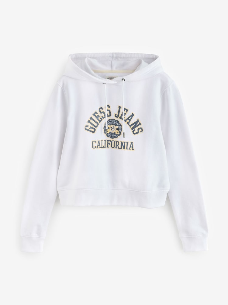 Guess Jeans White 100% Cotton Varsity Logo Cropped Hoodie - Image 1 of 1