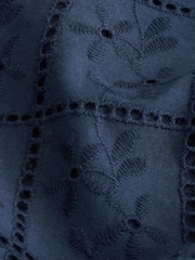 Navy Blue 100% Cotton Textured Broderie Short Sleeve Shirt - Image 6 of 7