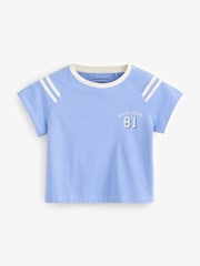 Guess Jeans Light Blue Baby 100% Cotton Varsity Logo Cropped T-Shirt - Image 1 of 1