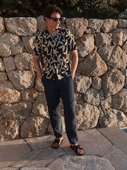 Navy Blue Floral Printed Short Sleeve Shirt - Image 2 of 7