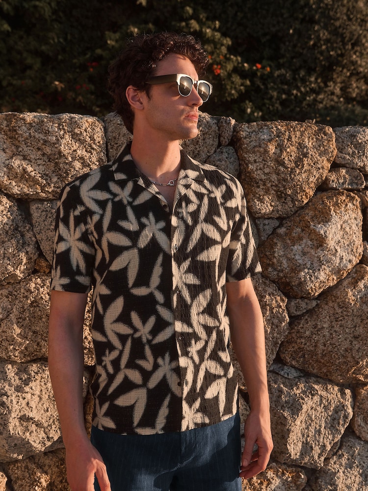 Navy Blue Floral Printed Short Sleeve Shirt - Image 3 of 7