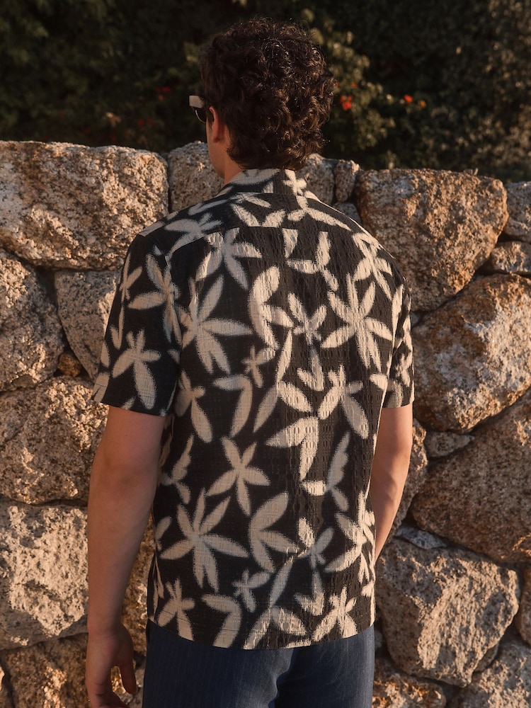 Navy Blue Floral Printed Short Sleeve Shirt - Image 4 of 7