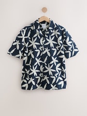 Navy Blue Floral Printed Short Sleeve Shirt - Image 5 of 7