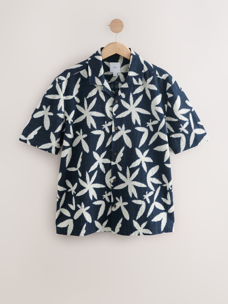 Navy Blue Floral Printed Short Sleeve Shirt - Image 5 of 7