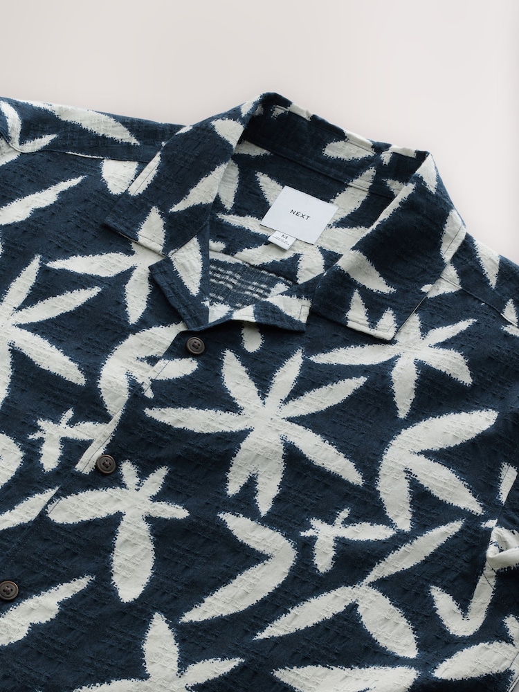 Navy Blue Floral Printed Short Sleeve Shirt - Image 6 of 7