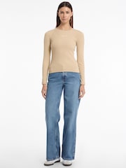 Guess Jeans Beige 100% Cotton Long Sleeve Logo T-Shirt - Image 3 of 5