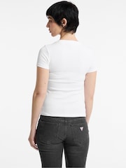 Guess Jeans White Slim Fit 100% Cotton Ribbed Logo Cropped Baby T-Shirt - Image 3 of 5