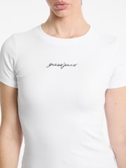 Guess Jeans White Slim Fit 100% Cotton Ribbed Logo Cropped Baby T-Shirt - Image 4 of 5