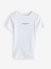Guess Jeans White Slim Fit 100% Cotton Ribbed Logo Cropped Baby T-Shirt - Image 5 of 5