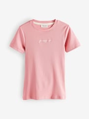 Guess Jeans Pink Slim Fit 100% Cotton Ribbed Logo Cropped Baby T-Shirt - Image 1 of 1