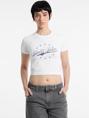 Guess Jeans White Baby 100% Cotton Vintage Logo Cropped T-Shirt - Image 1 of 5