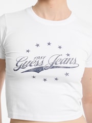 Guess Jeans White Baby 100% Cotton Vintage Logo Cropped T-Shirt - Image 4 of 5