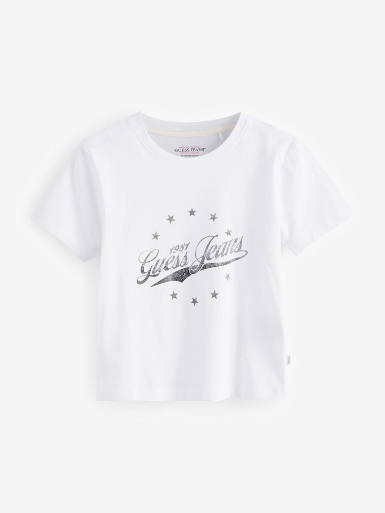 Guess Jeans White Baby 100% Cotton Vintage Logo Cropped T-Shirt - Image 5 of 5