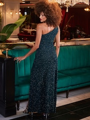 Sosandar Green Sparkle One Shoulder Maxi Dress - Image 3 of 5