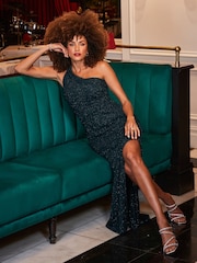 Sosandar Green Sparkle One Shoulder Maxi Dress - Image 4 of 5