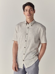 White Printed Tile Short Sleeve 100% Cotton Shirt - Image 1 of 8