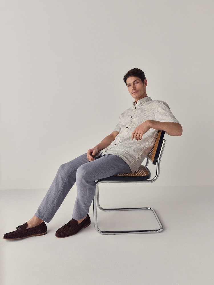 White Printed Tile Short Sleeve 100% Cotton Shirt - Image 2 of 8