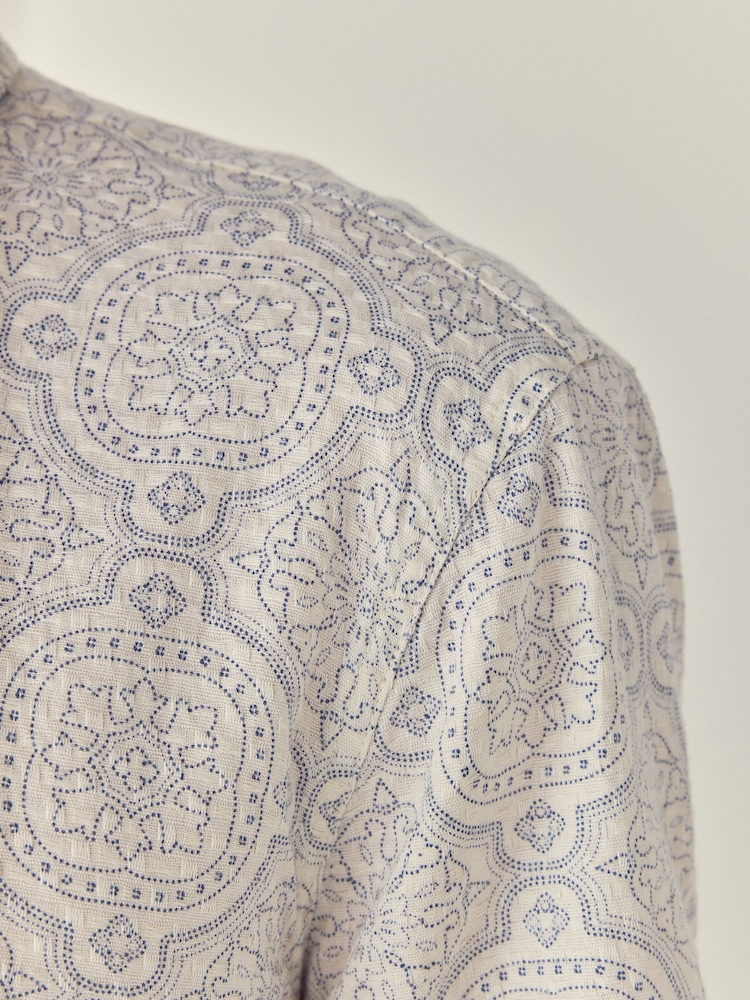 White Printed Tile Short Sleeve 100% Cotton Shirt - Image 5 of 8