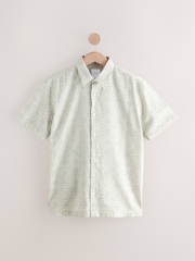 White Printed Tile Short Sleeve 100% Cotton Shirt - Image 6 of 8