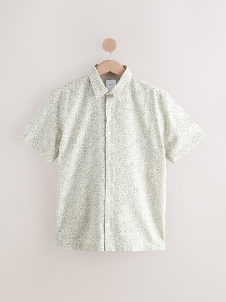White Printed Tile Short Sleeve 100% Cotton Shirt - Image 6 of 8