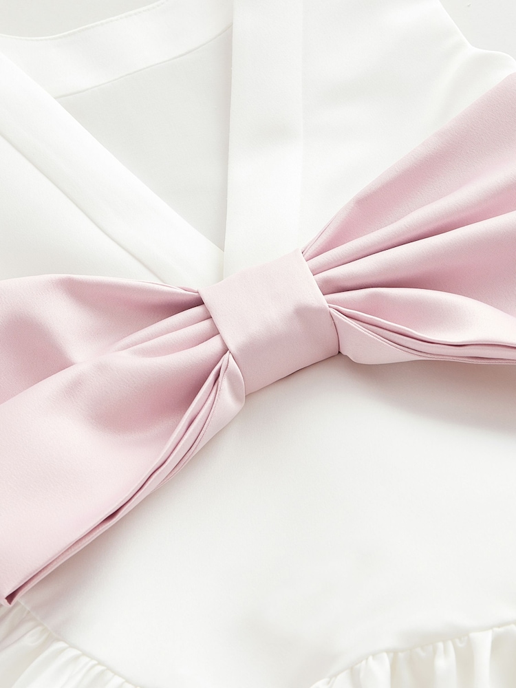 Baker by Ted Baker Satin Bow Waist Occasion White Dress - Image 10 of 11