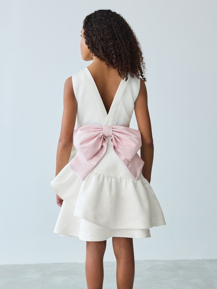 Baker by Ted Baker Satin Bow Waist Occasion White Dress - Image 3 of 11