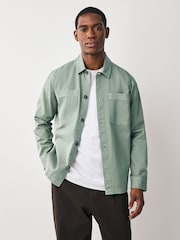 Sage Green 100% Cotton Contrast Stitch Shacket Jacket - Image 1 of 8