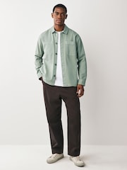 Sage Green 100% Cotton Contrast Stitch Shacket Jacket - Image 2 of 8