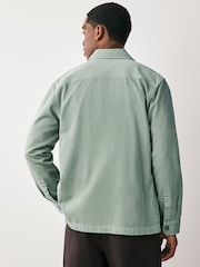 Sage Green 100% Cotton Contrast Stitch Shacket Jacket - Image 3 of 8