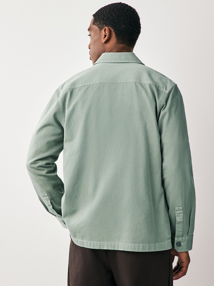 Sage Green 100% Cotton Contrast Stitch Shacket Jacket - Image 3 of 8