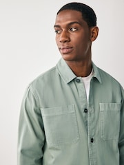 Sage Green 100% Cotton Contrast Stitch Shacket Jacket - Image 4 of 8