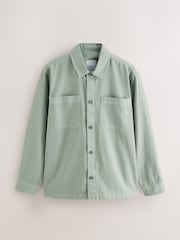 Sage Green 100% Cotton Contrast Stitch Shacket Jacket - Image 5 of 8
